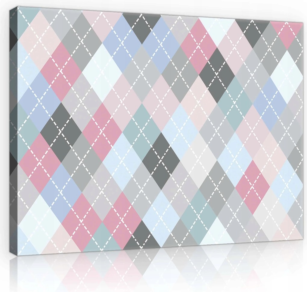 Vászonkép 80x60 Argyle rombusz minta geometrikus rózsaszín szürke fehér szimmetria ritmus