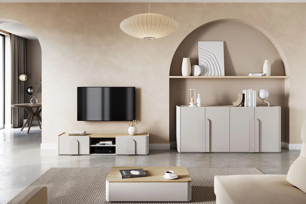 Amilio dohányzóasztal 100 cm fiókos - kasmír / olajozott tölgy