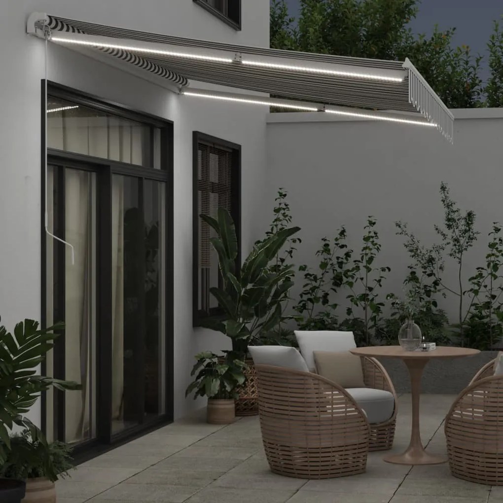 antracitszürke-fehér LED-es kézi napellenző 350 x 250 cm