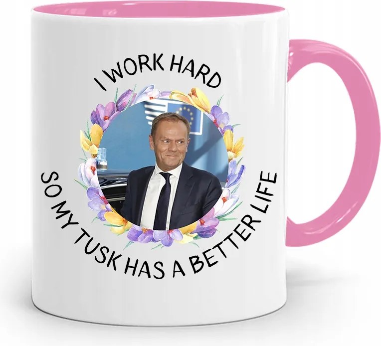 Donald Tusk Rózsaszín Bögre Platform Ajándék fényképes nyomtatással
