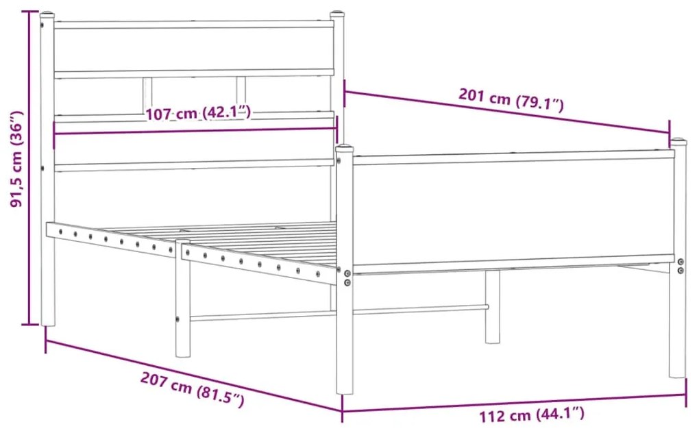 füstös tölgy színű szerelt fa ágykeret matrac nélkül 107x200 cm