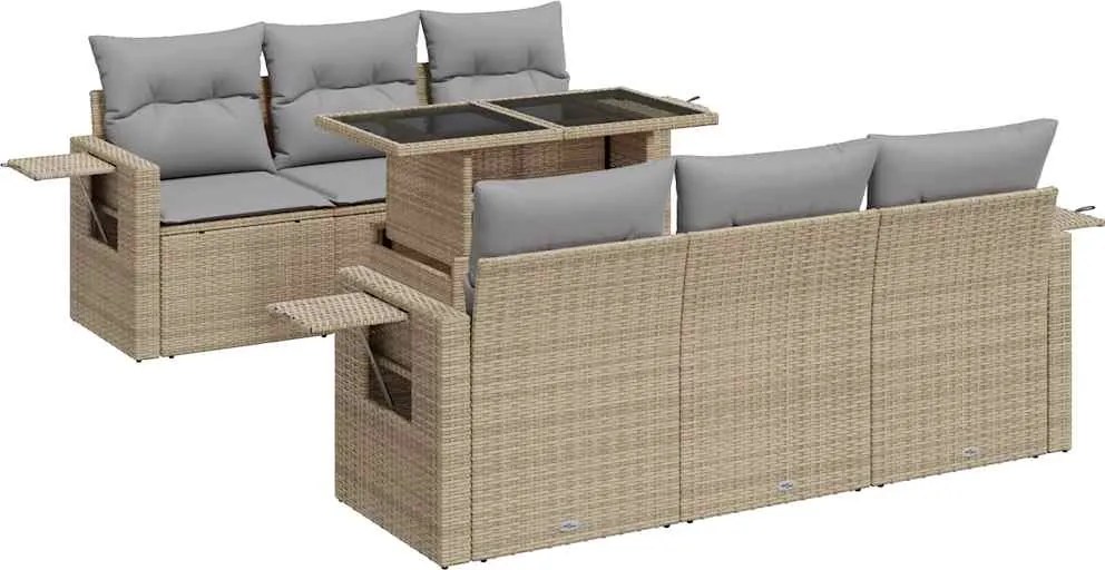 vidaXL 7 részes bézs polyrattan kerti ülőgarnitúra párnákkal