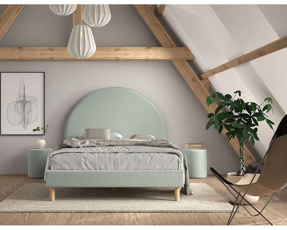 Zöld kárpitozott egyszemélyes ágy ágyráccsal 140x200 cm MOON – Vipack