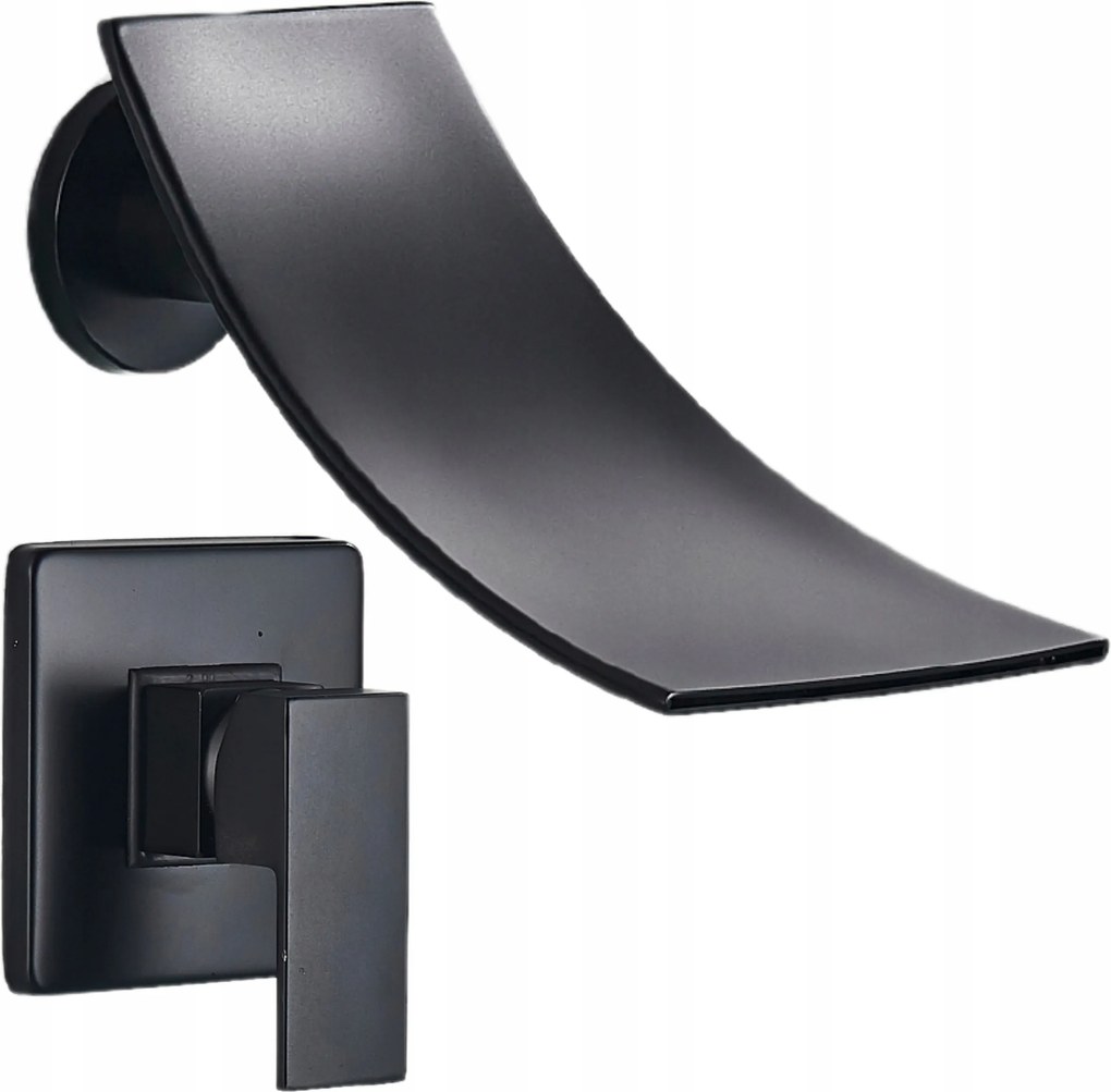 Mosdó csaptelep Fekete Matt Fali Falsík alatti kifolyócső Vízesés Fekete