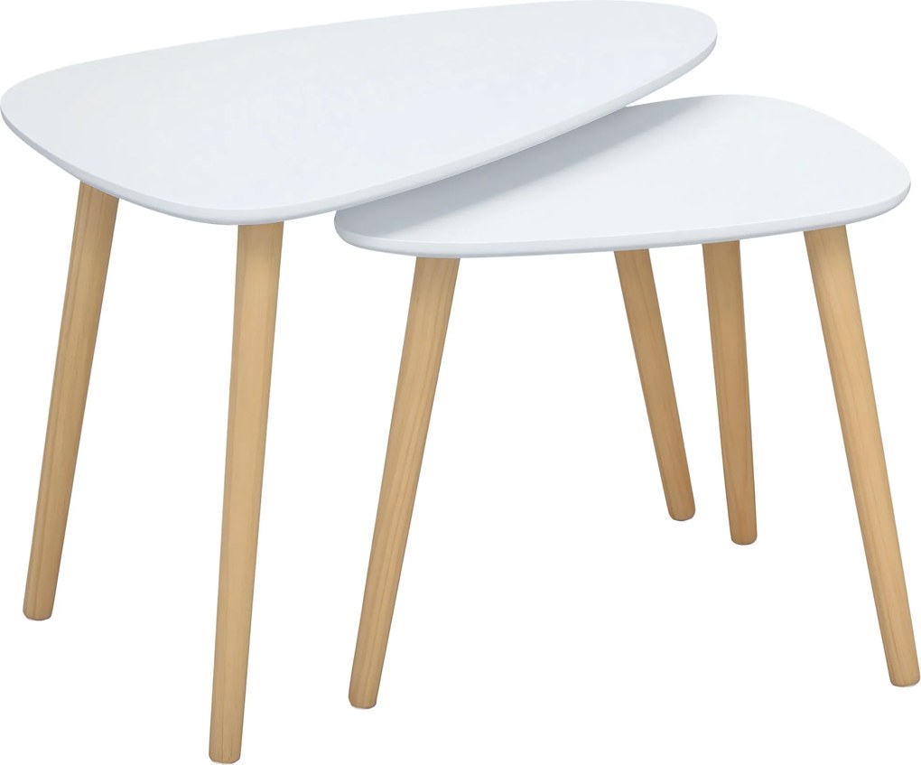 HOMCOM 2 Darabos Oldaltáblák Készlet Fa Lábakkal, Fésülhető Kávézó Asztalok Nappali, Hálószoba, Iroda – 59.5x39.5x45 cm és 44.5x28.5x40 cm Fehér | Aos