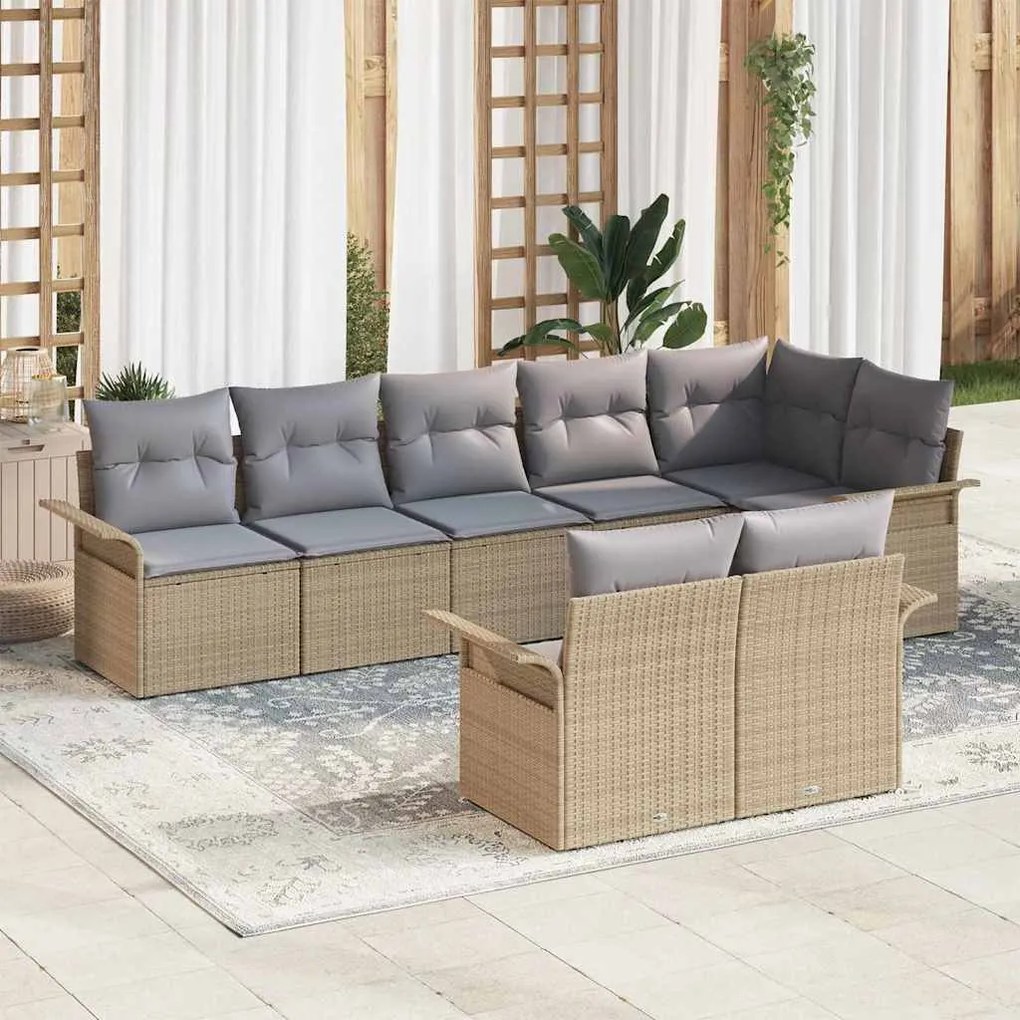 Kerti Kanapé Szett párnával 8 pcs Bézs Poli rattan