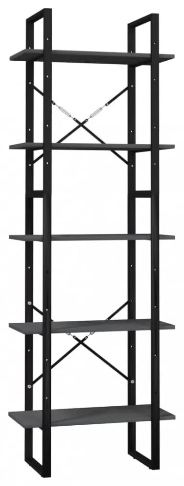 ötszintes szürke fenyőfa könyvszekrény 60 x 30 x 175 cm