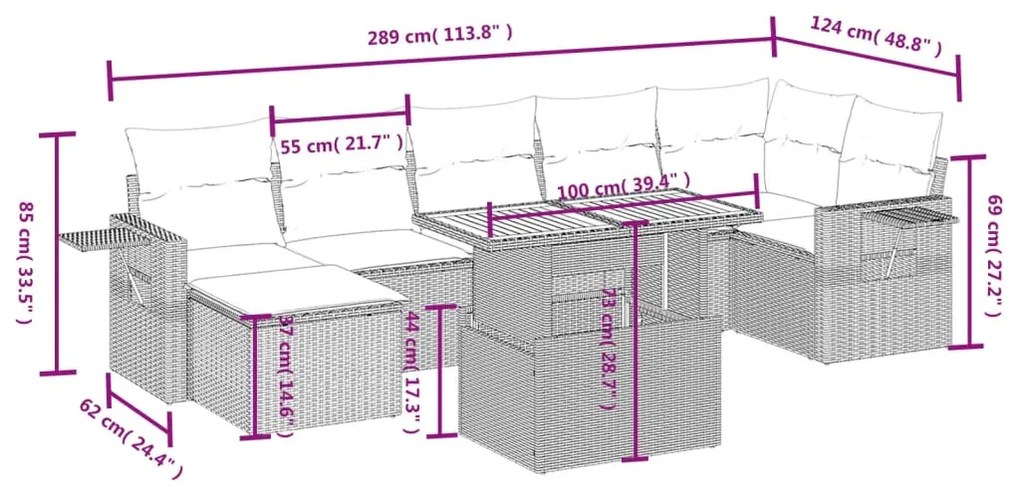 8-részes szürke polyrattan kerti ülőgarnitúra párnákkal