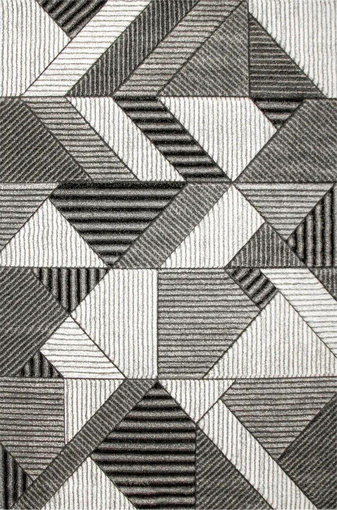 Modern Szőnyeg Sűrű Kivágott Gyapjú Szürke Fekete Fehér Amelia 200x290 cm