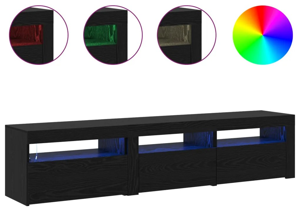 TV szekrények 2 db LED világítással Fekete tölgy MDF-ből