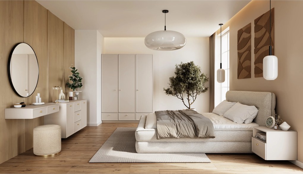 Lorini fali konzolasztal / fali toalettasztal 100 cm - kasmír / arany fogantyúk