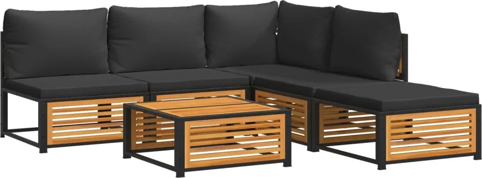 vidaXL 6 részes tömör akácfa kerti kanapészett párnákkal