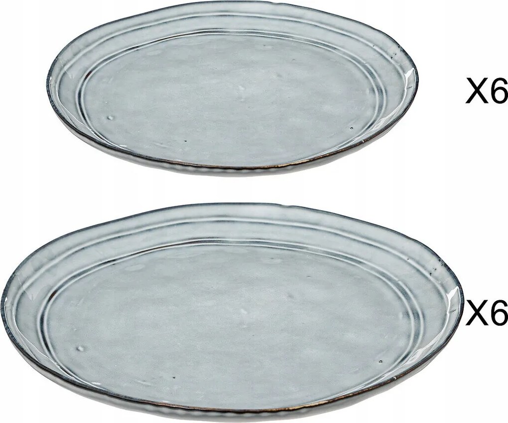 Kerámia Tányér Kerek Kék Virágos Szett 12 Db-os Átm. 26,5 És 21 CM