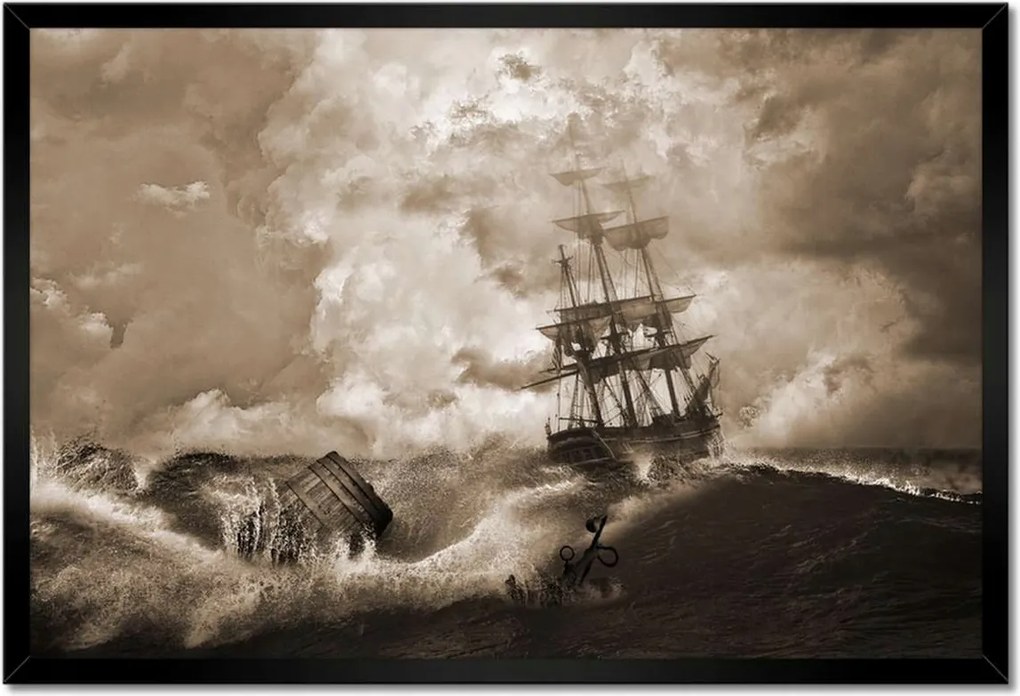 Poszter keretben 60x40 Vihar Tenger Hajó Tájkép