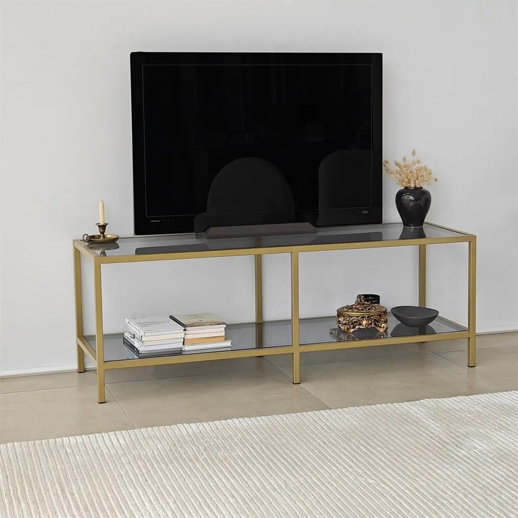 Üveg TV-állvány, sötétszürke-arany, 130 cm