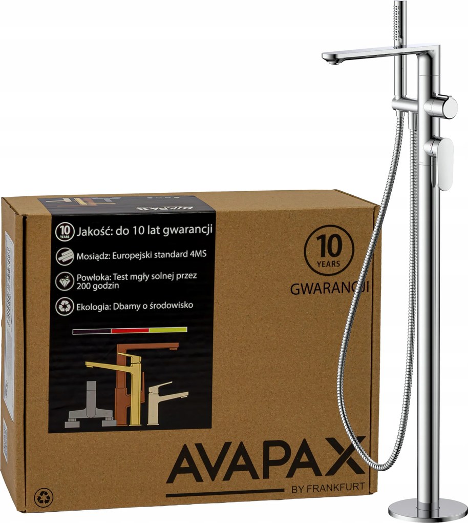 Kádtöltő csaptelep szabadonálló zuhanyzóval Fülhallgató Tömlő króm Avapax