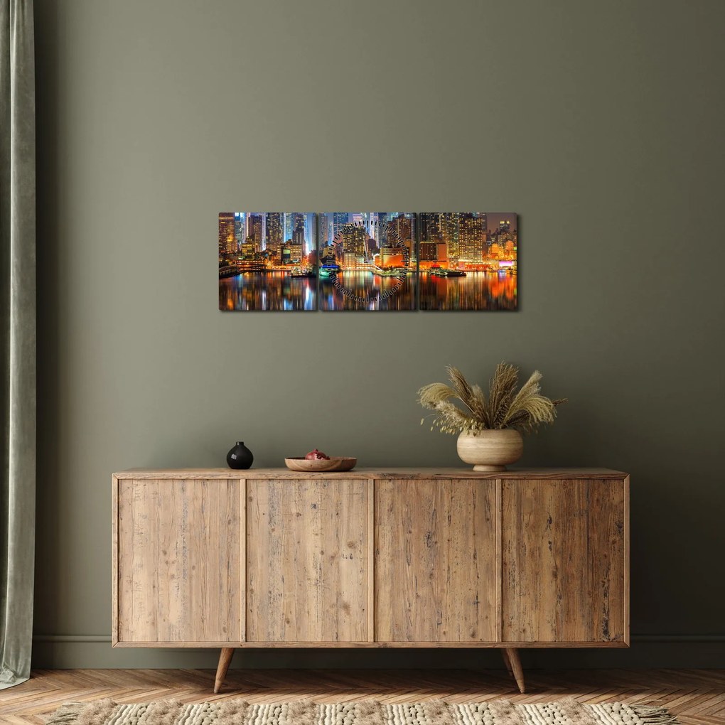 Manhattan képe éjjel (órával) (90x30 cm)
