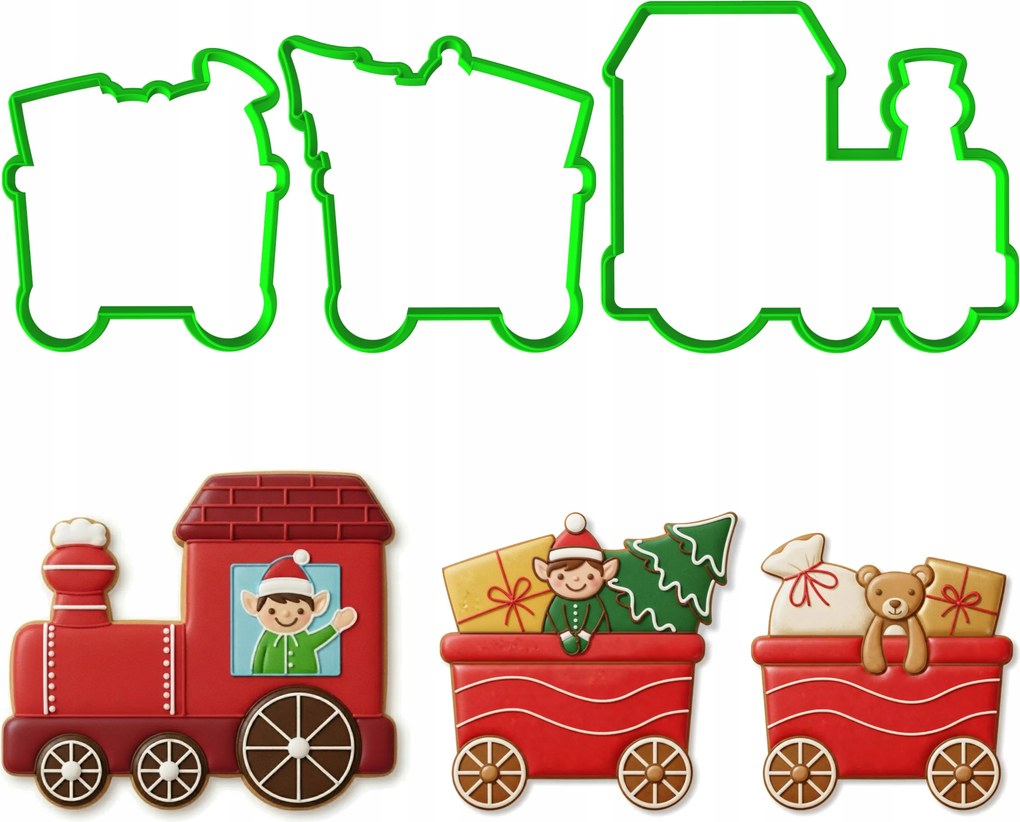 3x Karácsonyi Forma Vonat Vagonok Ruha Szett 3db