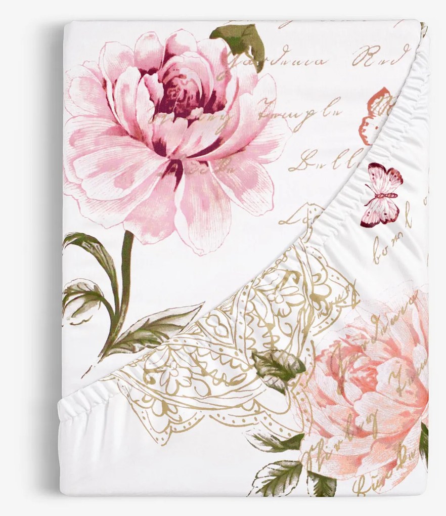 Goldea pamut gumis lepedő - pünkösdirózsa mintás 160 x 200 cm