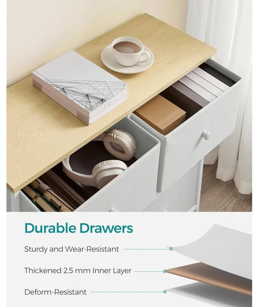 Tároló szekrény hat fiókkal, ruhás szekrény, fehér és tölgy 80x30x71cm