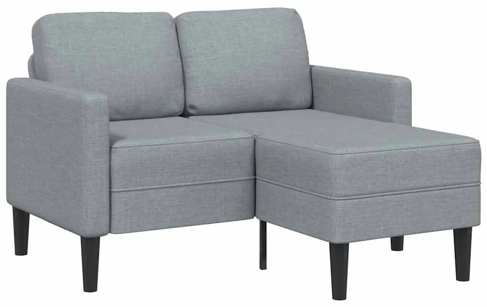 világosszürke anyagból 2 üléses kanapé L-alakú kanapéval 125 cm