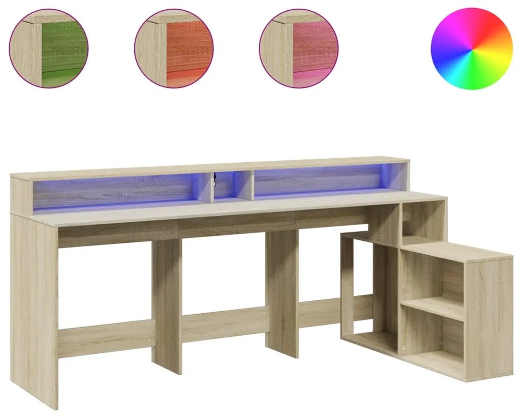 Sonoma tölgy színű szerelt fa íróasztal LED-ekkel 200x104x91 cm
