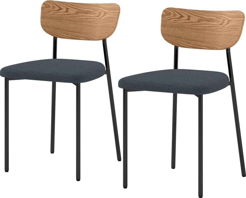 HOMCOM 2 darabos étkezőszék szett háttámlával, vászonhatású, karfamentes, kárpitozott székkel, acél lábakkal, szürke | Aosom