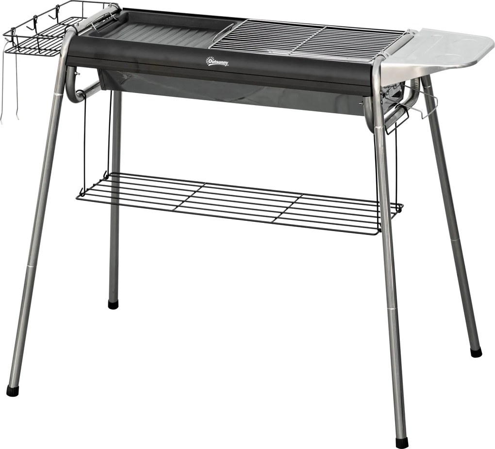 Outsunny Kerti Szén Grillező Első Grilltálcával és Tárolópolccal, Hordozható, 96x61x72 cm, Fekete | Aosom