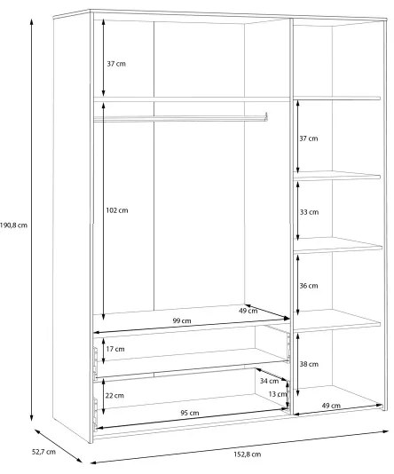 Gardróbszekrény URO 152x190 cm artisan tölgy/fehér
