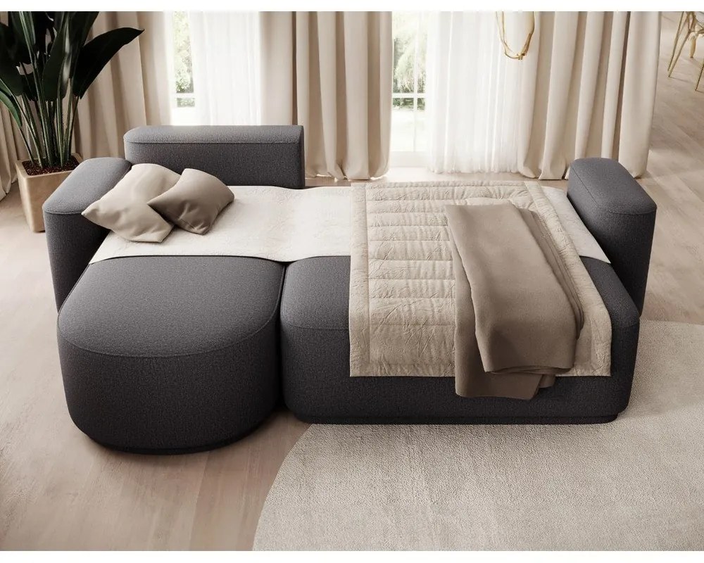 Sötétszürke zsenília kinyitható-tárolóhelyes sarokkanapé (bal oldali-heverő résszel) Aurumm – ELTAP