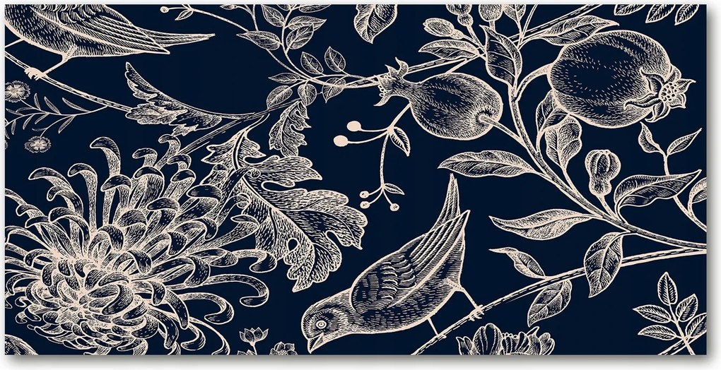 Konyhai panel Virágok és madarak 100x50 cm Ragasztó