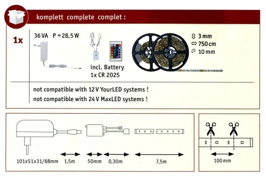 Paulmann 78979 - LED RGB/26W Dimmelhető szalag SIMPLED 7,5m 230V + távirányító