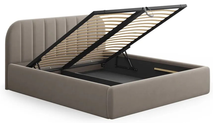 Világosbarna kárpitozott ágyneműtartós franciaágy ágyráccsal 140x200 cm Juno – Windsor & Co Sofas