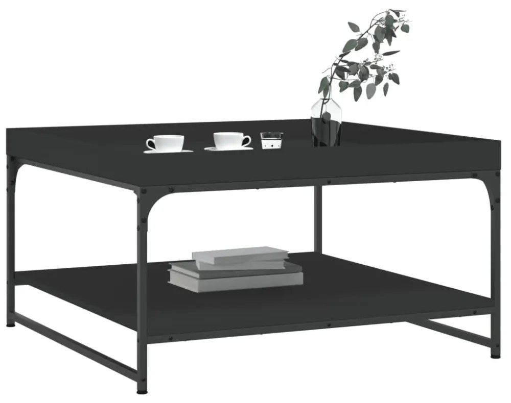 fekete szerelt fa és vas dohányzóasztal 80 x 80 x 45 cm