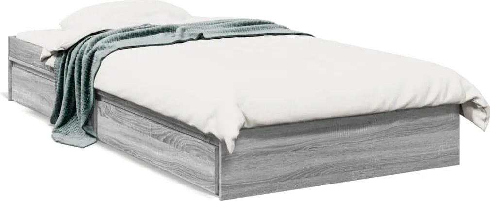 vidaXL szürke sonoma színű szerelt fa ágykeret fiókokkal 90 x 200 cm