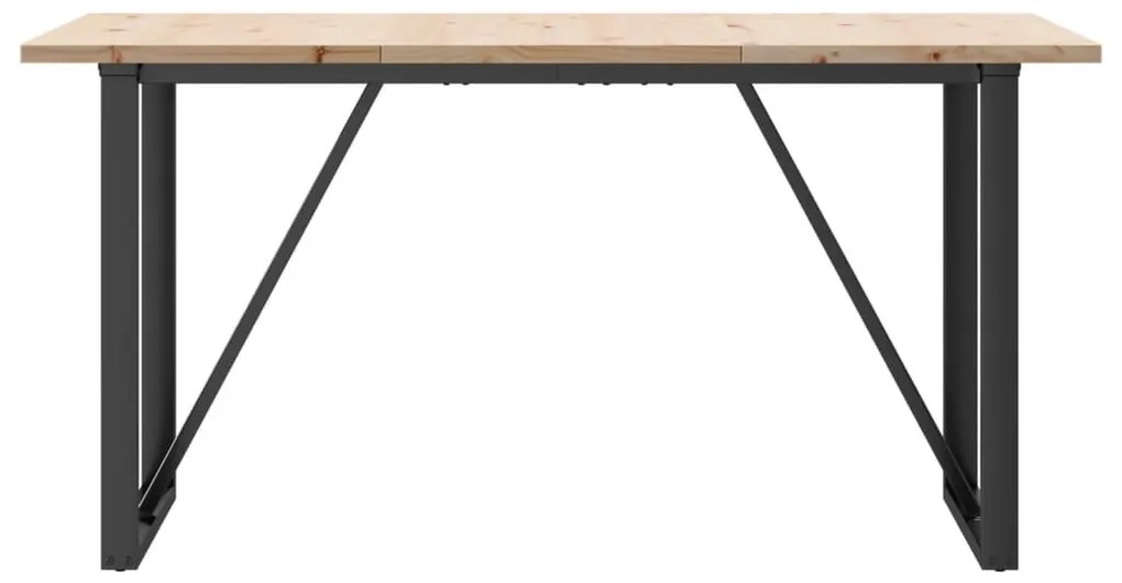 Tömör fenyőfa és acél étkezőasztal O-vázzal 140x80x75,5 cm