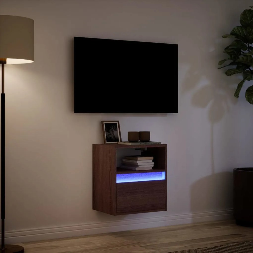 barna tölgyszínű fali TV-szekrény LED-del 41 x 31 x 45 cm