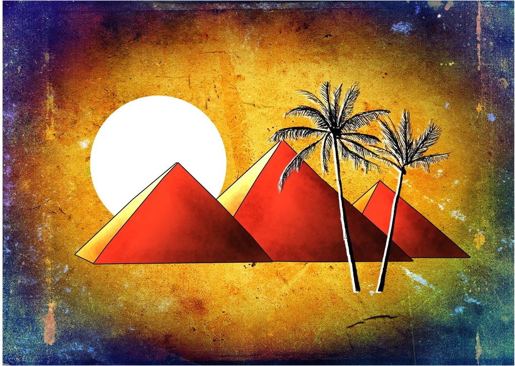 Festett egyiptomi piramisok képe (üvegen) (70x50 cm)