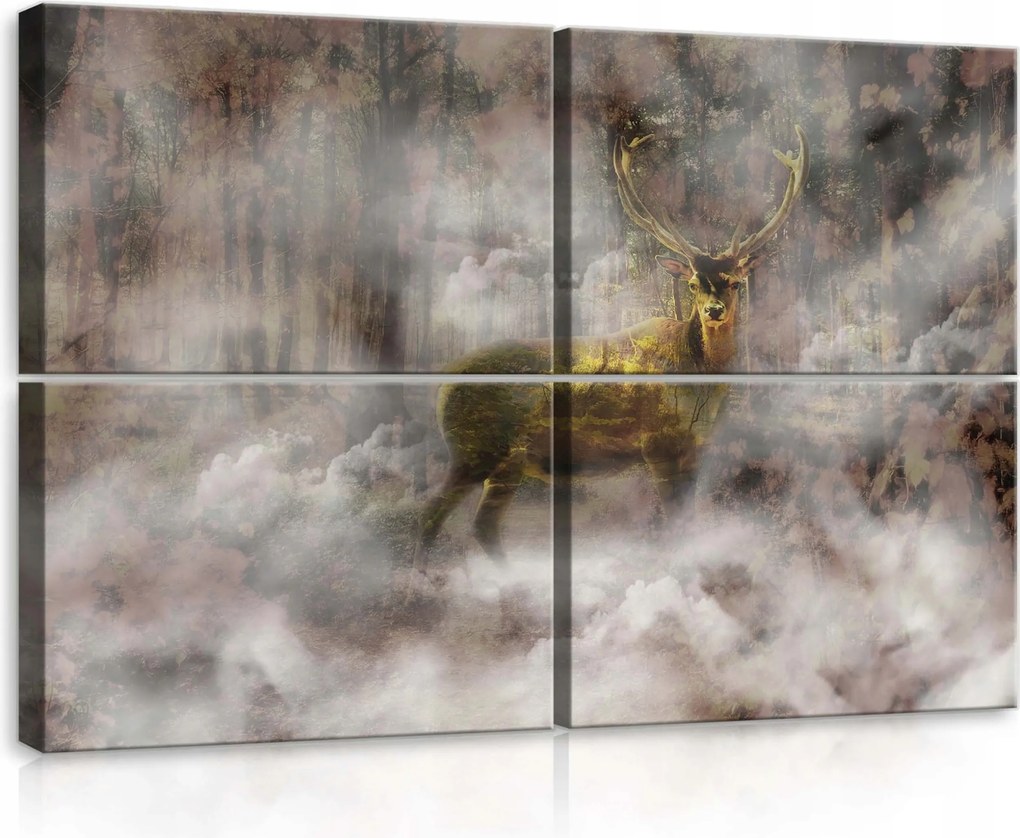 Vászonkép 120x80 Szarvas köd erdő természet misztika nyugalom rejtély állatok