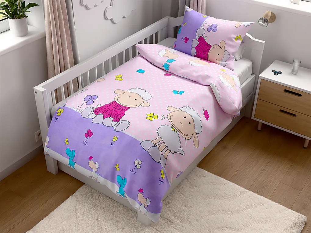 Pamut kiságy ágyneműhuzat BÁRÁNY rózsaszínű Ágyneműhuzat mérete: 45 x 65 cm | 90 x 135 cm