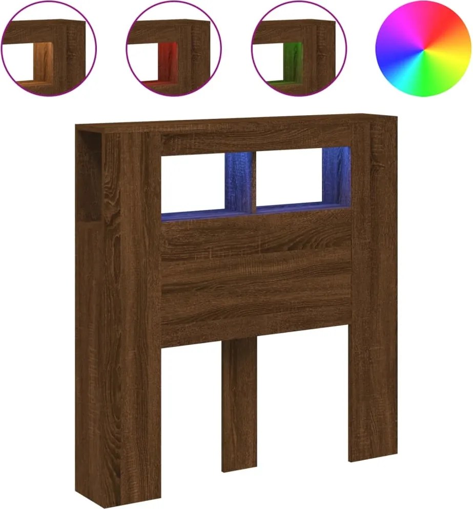 vidaXL barna tölgyszínű szerelt fa LED-es fejtámla 100x18,5x103,5 cm