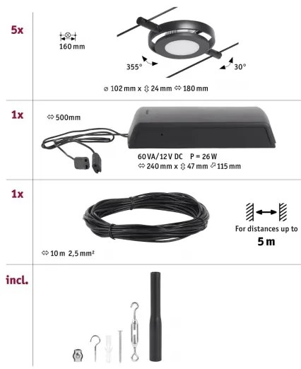 Paulmann 94418 - 5x LED 4,5W ROUNDMAC spotlámpa 230V fekete készlet