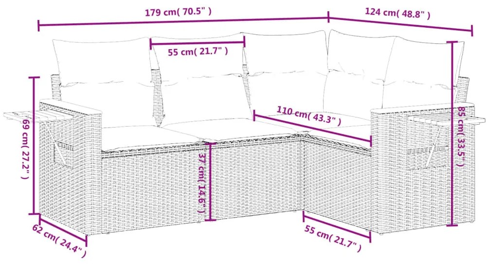 4 részes fekete polyrattan kerti ülőgarnitúra párnákkal