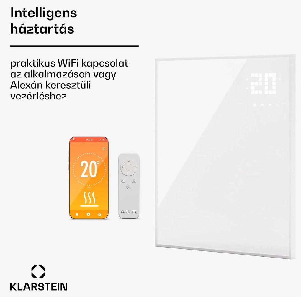 Klarstein Wonderwall Smart Bornholm, infravörös fűtőtest, 70 x 60 cm, App, 360 W