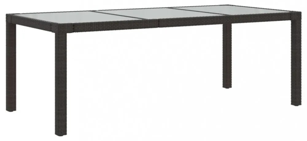 barna polyrattan és edzett üveg kerti asztal 190 x 90 x 75 cm