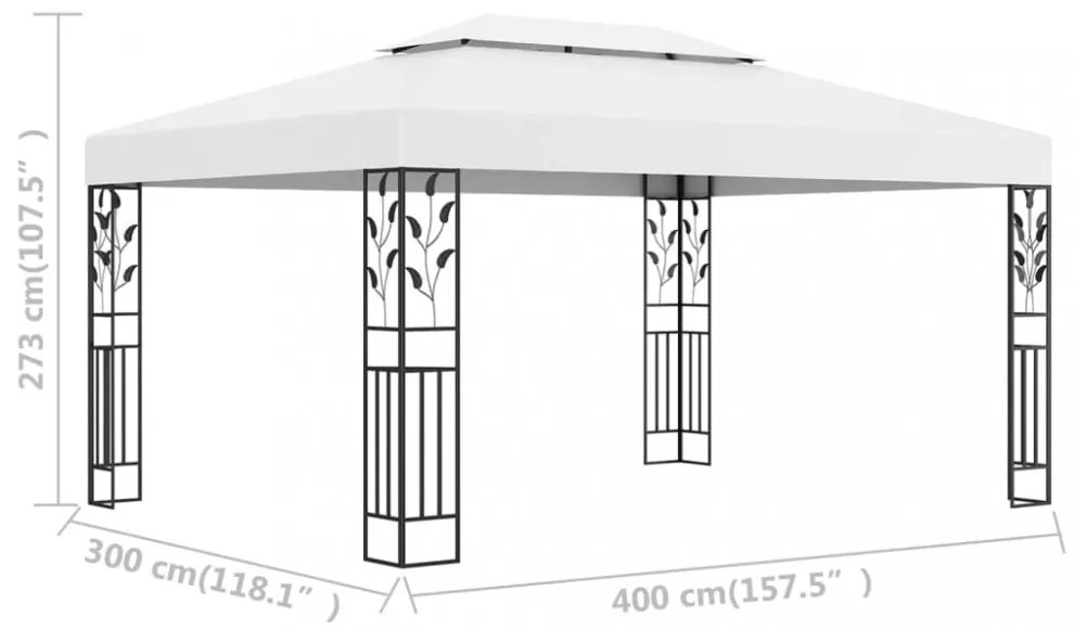 fehér dupla tetős pavilon 3 x 4 m