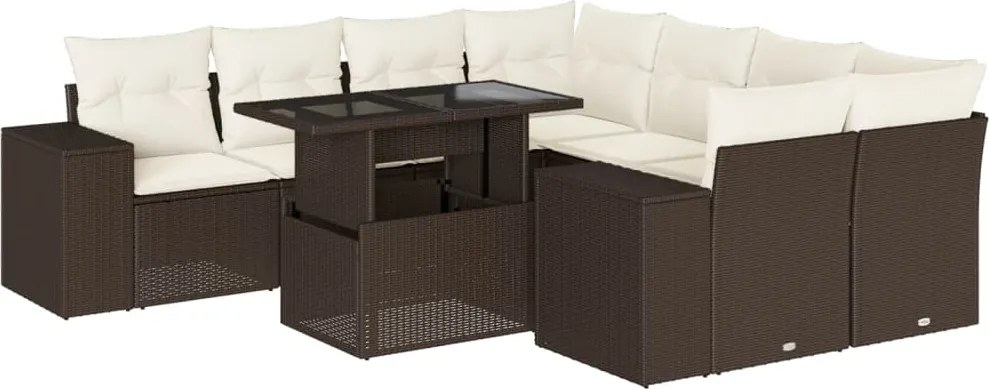 vidaXL 9 részes barna polyrattan kerti ülőgarnitúra párnákkal