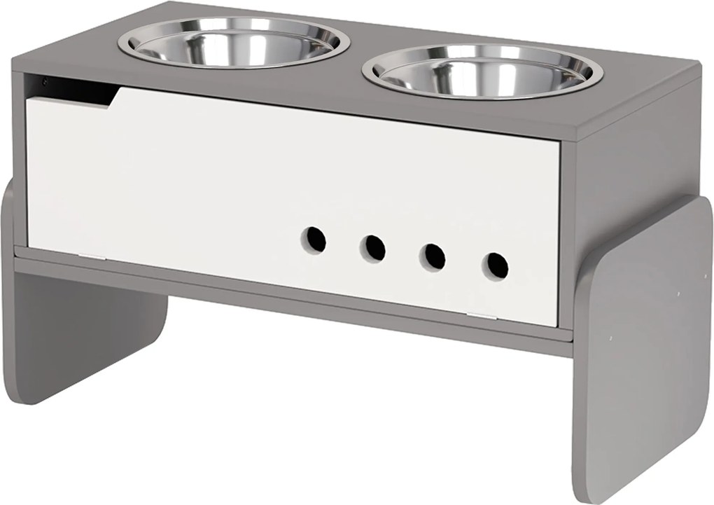 PawHut Magasított Kutya Etetőtál Magasságállítható Etetőtál Tároló VízTál 2 x 2000ml Rozsdamentes Acél Tálak Lassú Etetésű Tál Magasságállítható Etető