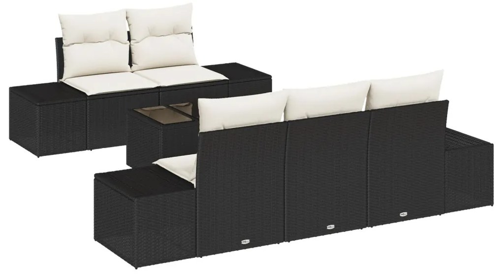 Kerti Kanapé Szett párnával 6 pcs Fekete polirattan