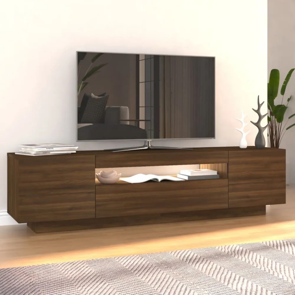 barna tölgyszínű TV-szekrény LED-lámpákkal 160x35x40 cm